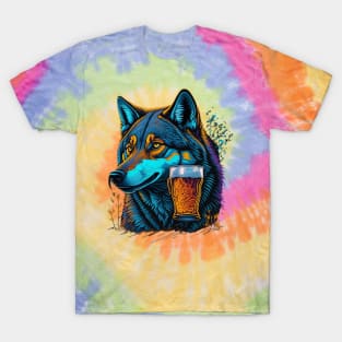 Wolf With A Beer Mug T-Shirt
